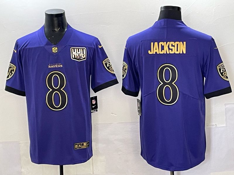 Men Baltimore Ravens #8 Jackson Purple gold Nike Limited NFL 2025 Jersey style 03